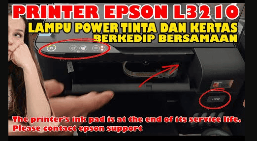 Printer Epson L3210 Lampu Power Tinta dan Kertas Berkedip Bersamaan